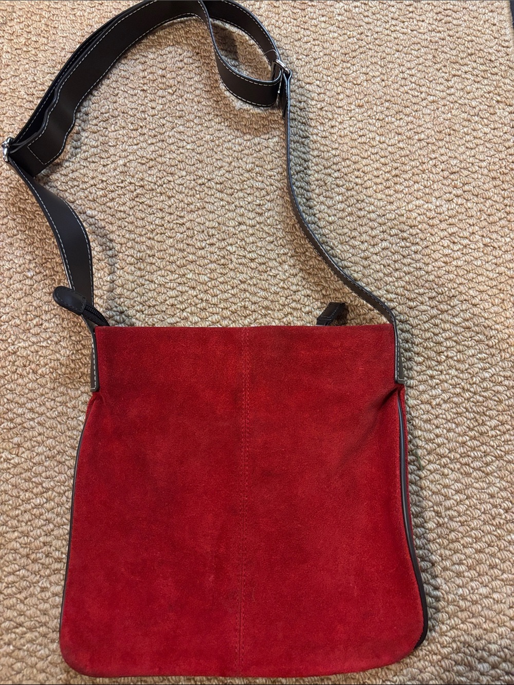 Old Navy Cow Leather Red Suede Crossbody Shoulder Bag